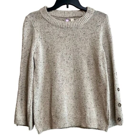 NWT Francesca’s Alya Heather Oat Crew Neck Sweater Button Sleeves Small - Picture 2 of 11